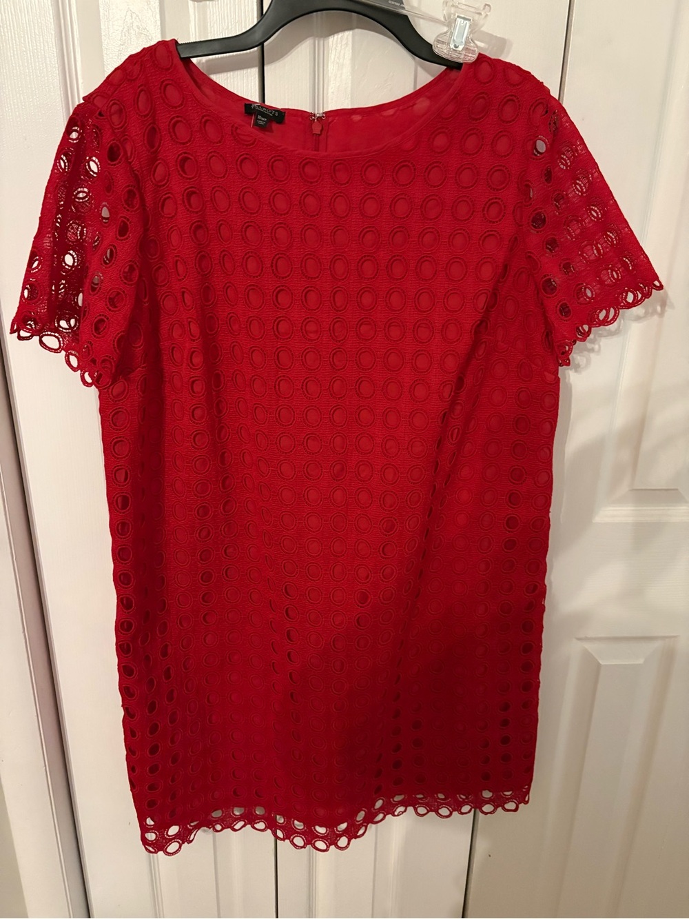 Talbots Red Eyelet Short Sleeve Shift Dress